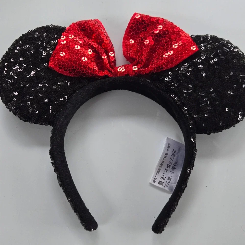 Disney Parks Minnie Mouse Sequin Ears Headband Red Bow Kids Costume